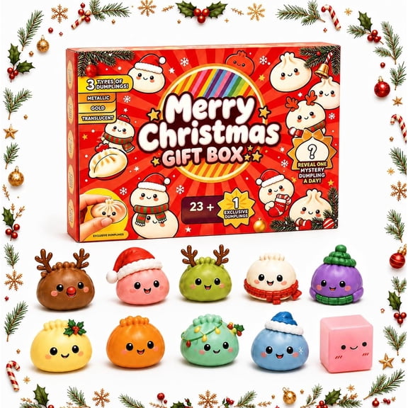 Kawaii Mystery Dumpling Squishy Advent Calendar, 24-Day Christmas Countdown Blind Box, Festive Squeeze Fidget Toys for Kids Party Favors & Stocking Stuffers