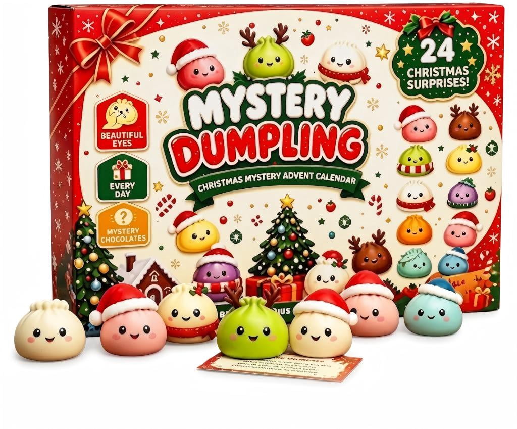 Kawaii Mystery Dumpling Squishy Advent Calendar 24 Days, Squeeze Sensory Fidget Toys Christmas Countdown Box, Festive Holiday Party Favors & Stocking Stuffers for Holiday