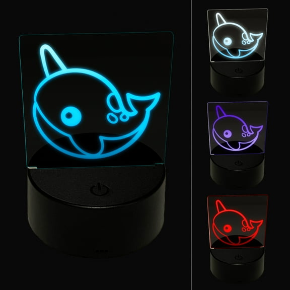 Kawaii Narwhal LED Night Light Sign 3D Illusion Desk Nightstand Lamp