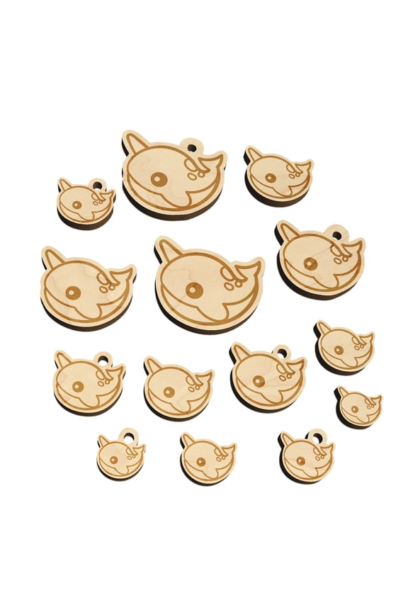 Kawaii Narwhal Wood Mini Charms Shapes DIY Craft Jewelry - With Hole - 14mm (26pcs)