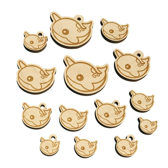 Kawaii Narwhal Wood Mini Charms Shapes DIY Craft Jewelry - With Hole - Various Sizes (16pcs)