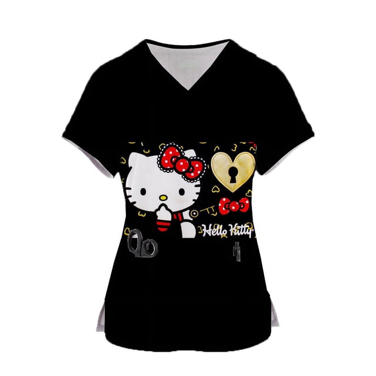 Kawaii Nurse Uniform Scrubs Hello Kitty Tops Womens Cartoon Print Short