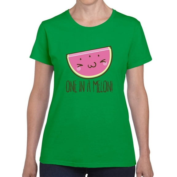Kawaii One In A Melon Watermelon Graphic Women Kelly Green T-Shirt, Female x-Large