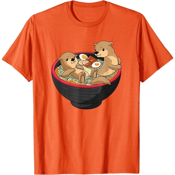 Kawaii Otter Japanese Ramen Noodles Soup Lover Softstyle Unisex T-Shirt,Orange Color,Size 5-6T