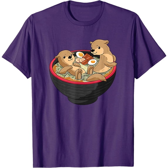 Kawaii Otter Japanese Ramen Noodles Soup Lover Softstyle Unisex T-Shirt,Purple Color,Size L