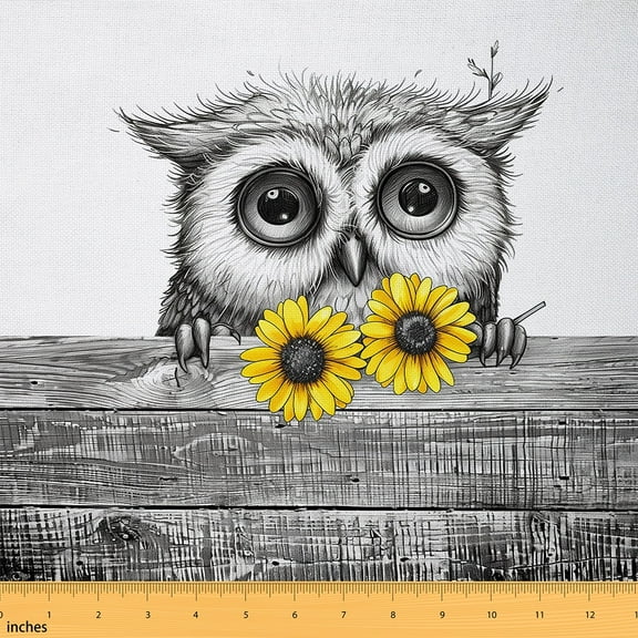 Kawaii Owl Fabric By The Yard,Cartoon Owl Upholstery Fabric,Cute Birds Indoor Outdoor Fabric,Wild Animal Wildlife Decorative Fabric,Retro Sunflower Waterproof Fabric,DIY,1 Yard