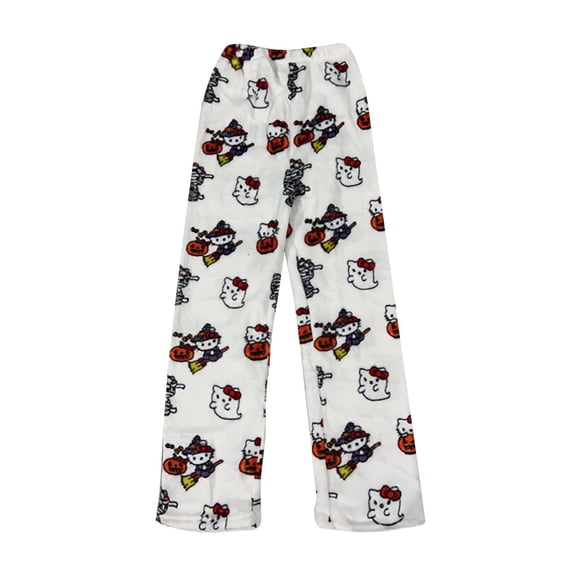 Kids Kawaii Pajamas Pants Halloween Cat Printed Pajamas Flannel Sleep ...