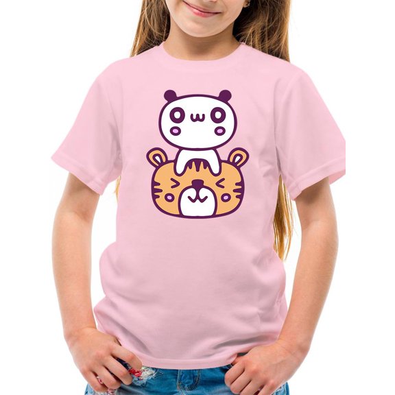 Kawaii Panda And Tiger Friends T-Shirt Juniors -Image by Shutterstock,  Small