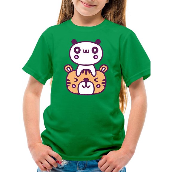 Kawaii Panda And Tiger Friends T-Shirt Juniors -Image by Shutterstock, Small