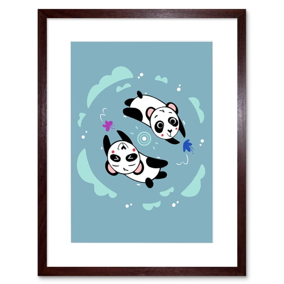 Kawaii Panda Friends Art Print Framed Poster Wall Decor 9x7 inch