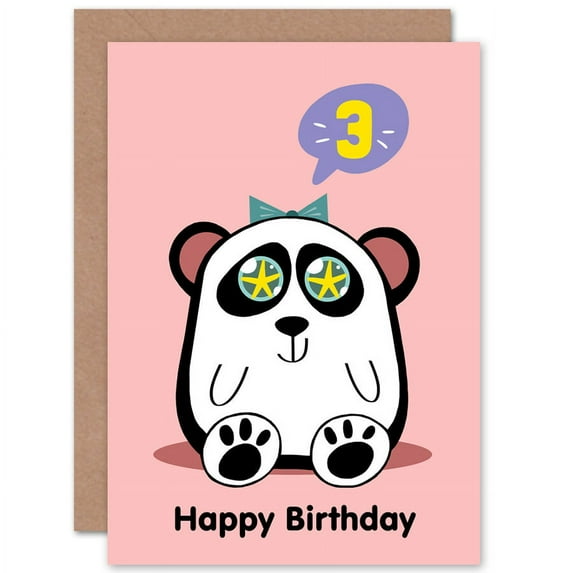 Kawaii Panda Star 3rd Birthday Greetings Card Plus Envelope Blank inside