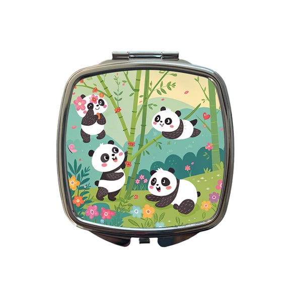 Kawaii Pandas Travel Makeup Handbag Purse Small Pocket Compact Mirror
