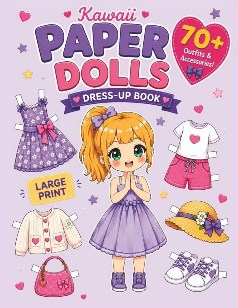 Kawaii Paper Dolls Dress-Up Book: 70+ Outfits, Shoes & Accessories for Kids Large Print Cut, Dress, Mix & Match Endless , (Paperback)