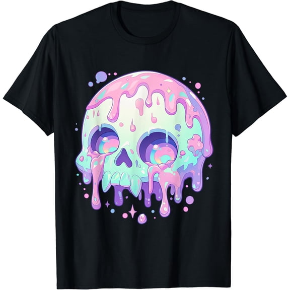 Kawaii Pastel Goth Creepy Cute Melty Colorful Skull T-Shirt