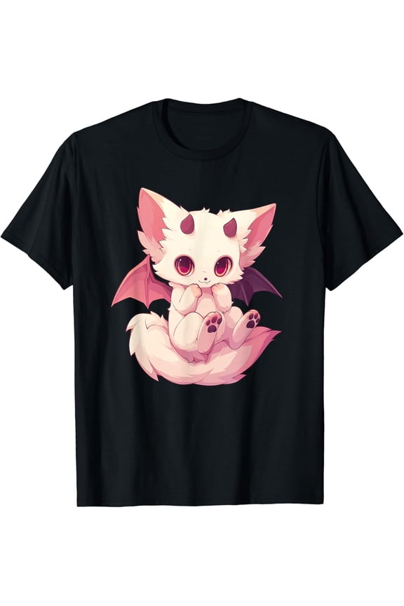 Kawaii Pastel Goth Creepy Cute Witchy Pink Demon Winged Fox T-Shirt