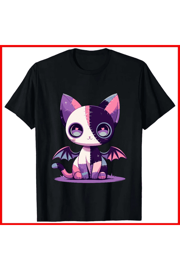 Kawaii Pastel Goth Creepy Cute Witchy Zombie Patchwork Cat Unisex T-Shirt, up to size 5XL