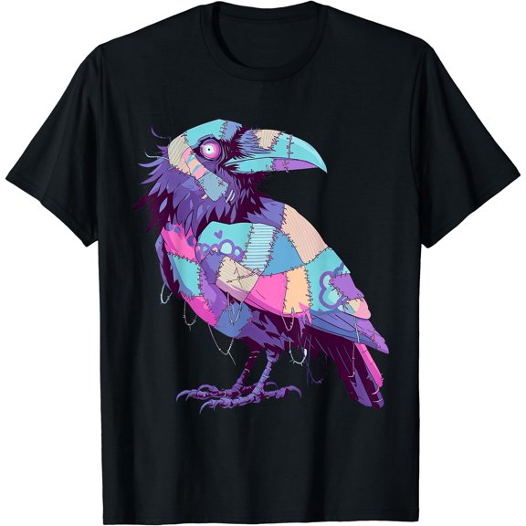 Kawaii Pastel Goth Creepy Cute Zombie Patchwork Raven Crow Unisex S-5Xl T-Shirt