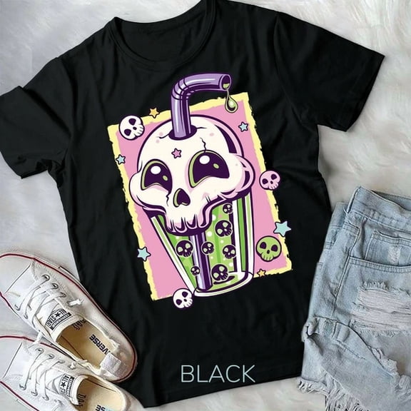 Kawaii Pastel Goth Creepy Skull Boba Bubble Tea Vaporwave Unisex Form T-Shirt, Unisex T-Shirt