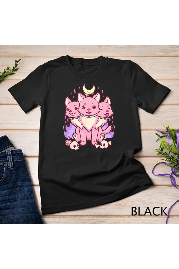 Kawaii Pastel Goth Creepy Three Headed Dog Novelty Graphic Tee Shirt,for unisex up to 5XL