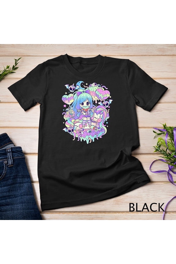 Kawaii Pastel Goth Cute And Creepy Girl Unicorn Rainbow Unisex T-Shirtfor Him/Her