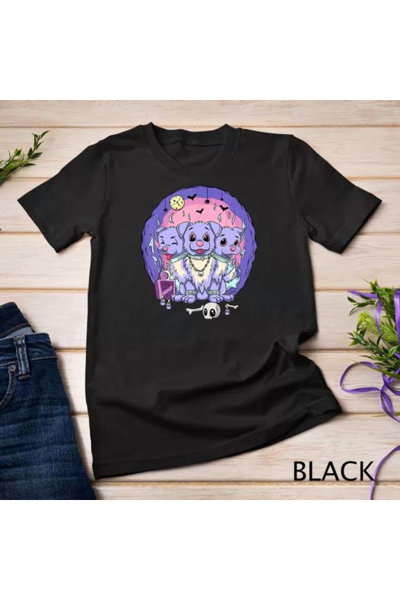 Kawaii Pastel Goth Cute Creepy 3 Headed Demon Dog And Skull Anime Unisex S-5XL T-Shirt
