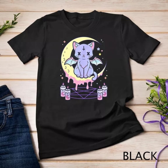 Kawaii Pastel Goth Cute Creepy Black Cat Unisex S-5XL T-Shirt, Vintage Birthday Gift