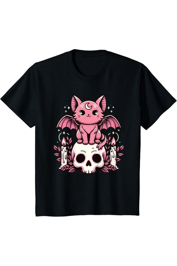 Kawaii Pastel Goth Cute Creepy Cat Bat Skeleton Boys Kids T-Shirt