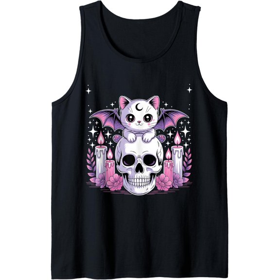 Kawaii Pastel Goth Cute Creepy Cat Bat Tank Top Size S-3XL