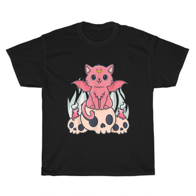 Kawaii Pastel Goth Cute Creepy Demon Cat and Skull Anime Art TShirt