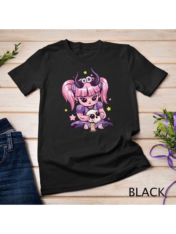 Kawaii Pastel Goth Cute Creepy Girl Skull Demon Evil Girl Unisex S-5XL T-Shirt