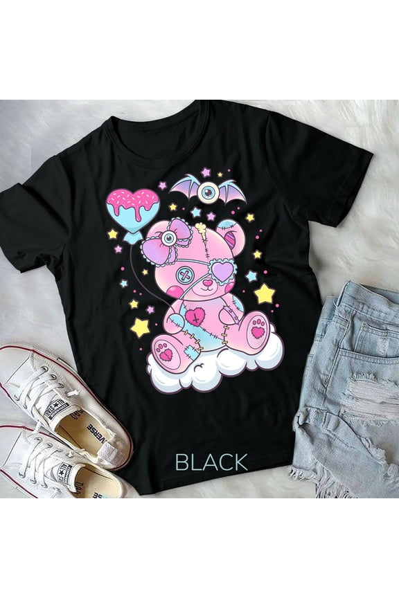 Kawaii Pastel Goth Cute Creepy Teddy Bear - Unisex Form T-Shirt