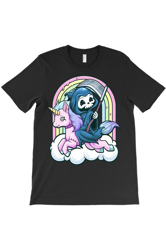 Kawaii Pastel Goth Cute Creepy Unicorn Grim Reaper Themed Themed Gift H20245 T-Shirt, for Men and Women, Up to Size 5XL