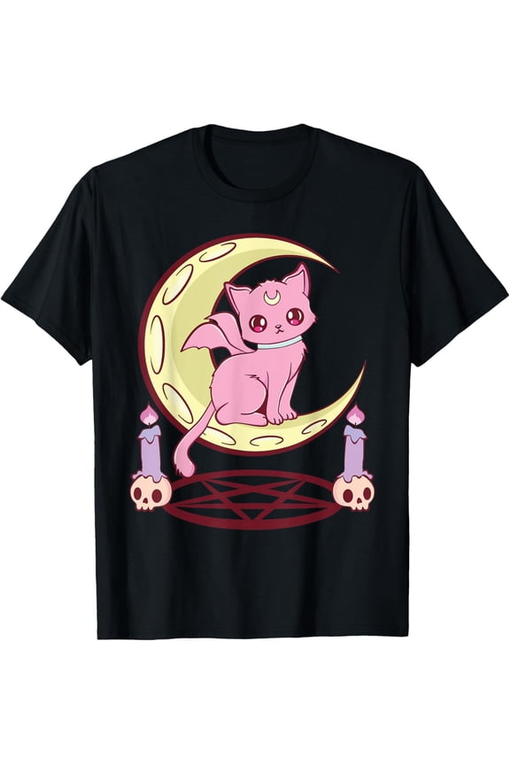 Kawaii Pastel Goth Cute Creepy Witchy Cat And Skull Moon Nu T Shirt