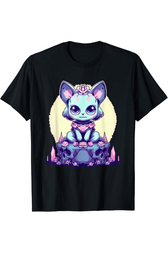 Kawaii Pastel Goth Cute Creepy Witchy Cat T Shirt