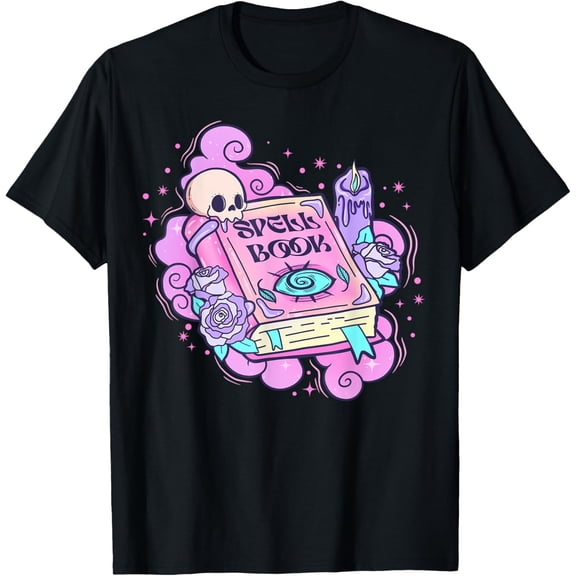 Kawaii Pastel Goth Cute Creepy Witchy Spell Book Skull Roses T Shirt