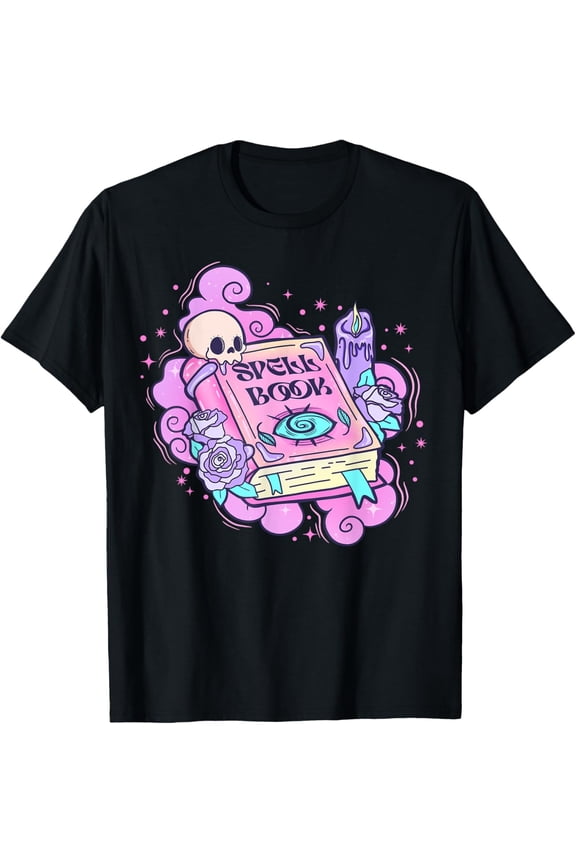 Kawaii Pastel Goth Cute Creepy Witchy Spell Book Skull Roses T Shirt
