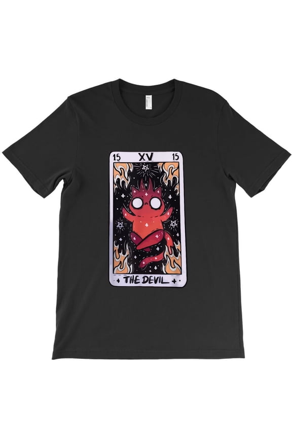 Kawaii Pastel Goth Devil Tarot with Cute Demon Cat, Creepy Graphic H26793 Unisex T-Shirt, Up to 5XL Available
