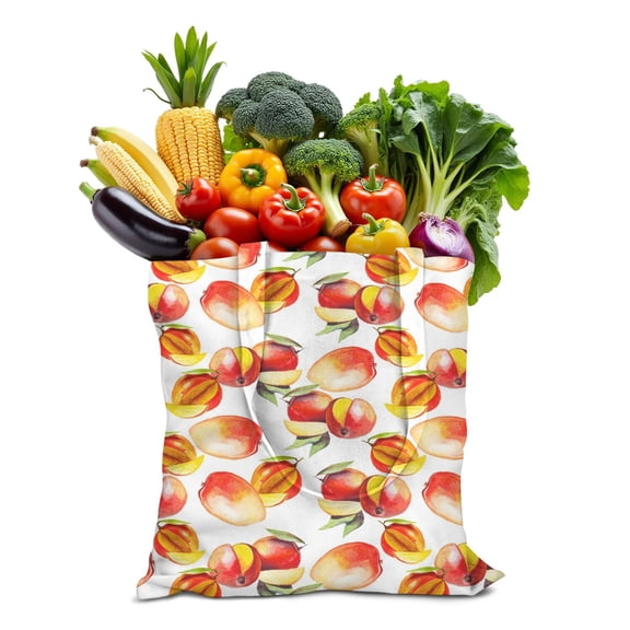 Kawaii Peach Design Fabric Tote Bag - Modern Abstract Print Reusable Shopping Bag, Washable Foldable & Eco-Friendly for Daily Groceries (Juicy Sweet Style)