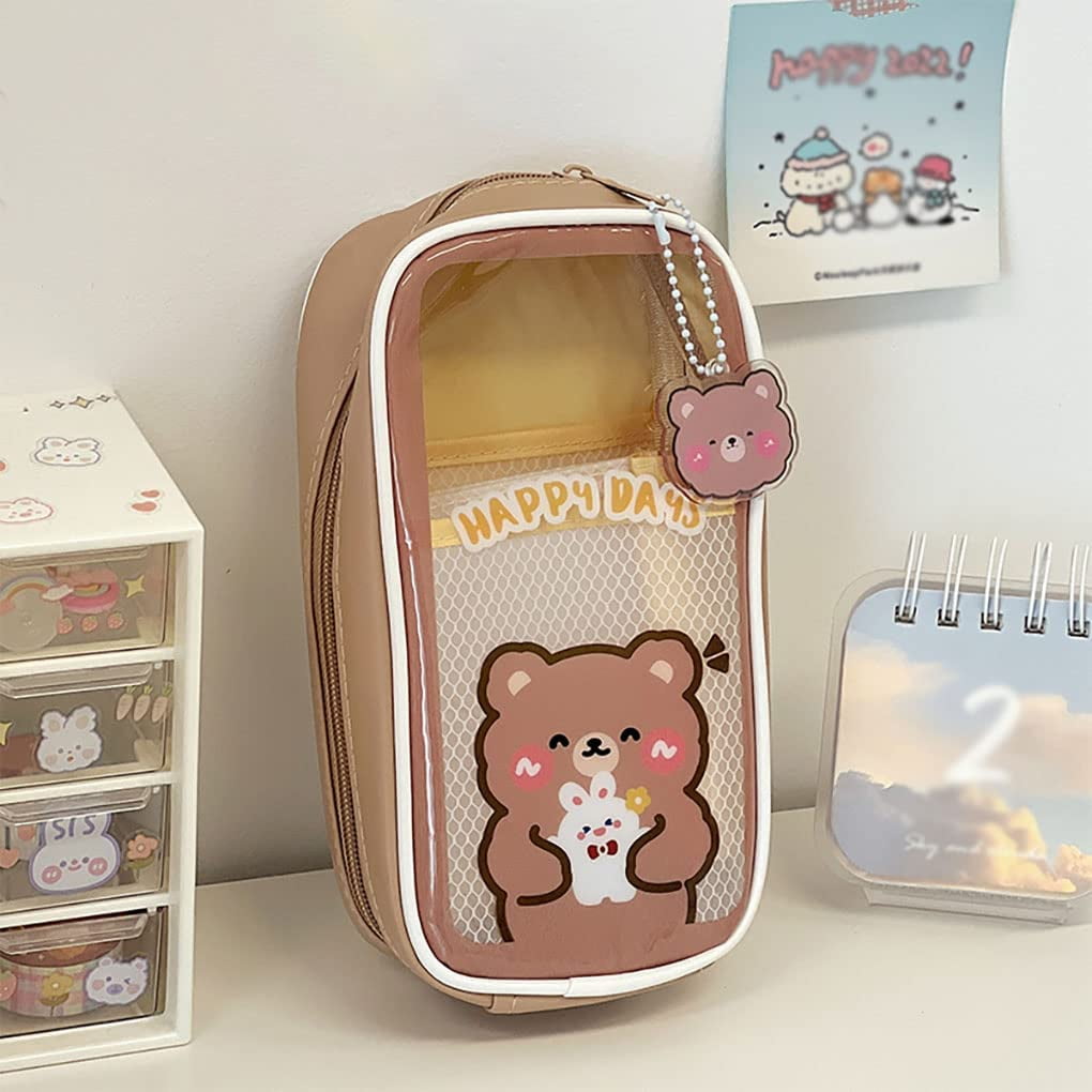 Cute Kawaii Girl Pencil Case, Cartoon Girl Pencil Pouch, Clear Cosmetic  Bag, Bread Pencil Case, Bunny, Bear, Make up Bag 