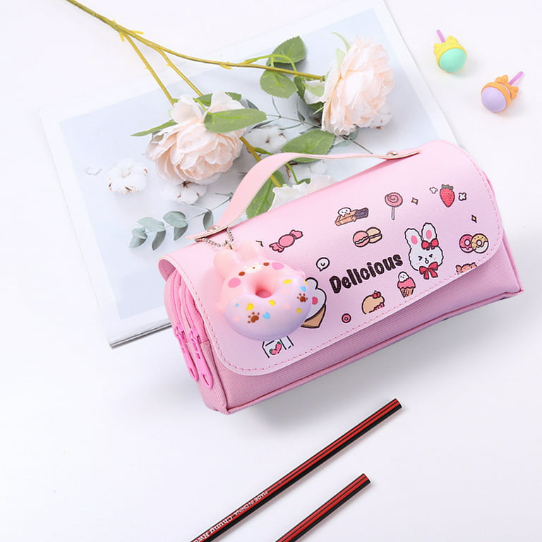 Winnereco Kawaii Pencil Case Large Korean School Stationery Pen Bag (Donut Pink), Size: 21