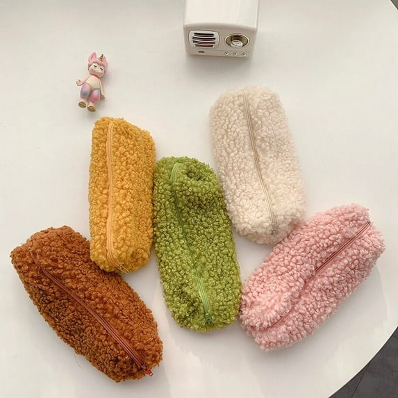 Kawaii Pencil Case Stationery Plush Pen Case Solid Color Pencil Bags