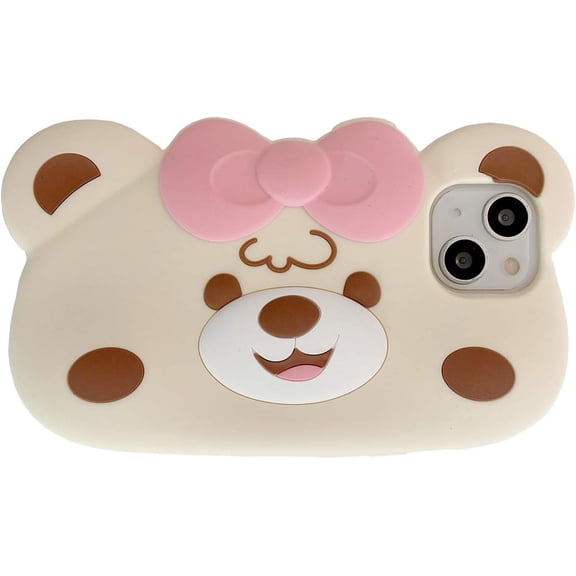 Kawaii Phone Cases Apply to iPhone 13 Pro Max,Cute Cartoon Bear Phone Case 3D Funny White Bear with Bow Case for Women Girls Soft Silicone Shockproof Cover for iPhone 13 Pro Max