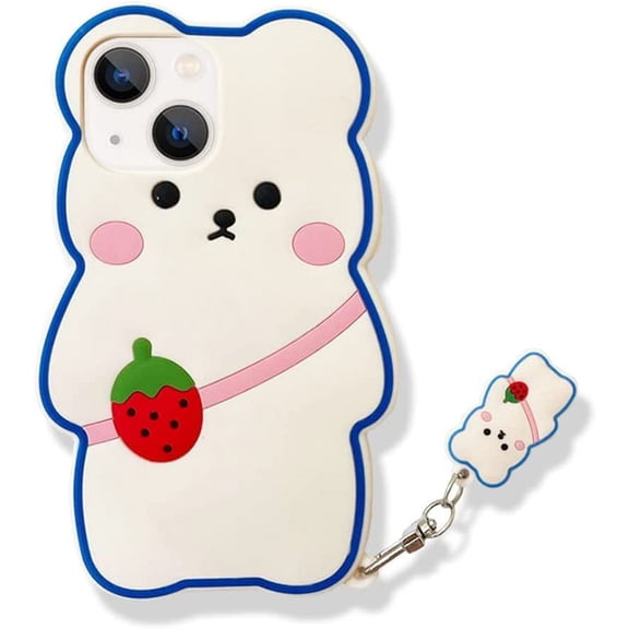 Kawaii Phone Cases Apply to iPhone 13 Pro Max,Cute Cartoon Bear Phone Case with Keychain Strawberry Bear Phone Case 3D iPhone 13 Pro Max Case Soft Silicone Shockproof Cover for Women Girls