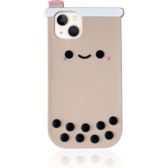 Kawaii Phone Cases Apply to iPhone 14 Pro,Cute 3D Cartoon Boba Milk Tea Phone Cover Soft Silicone Funny Bubble Pearl Case for Women Girls Shockproof Protective Cover for iPhone 14 Pro