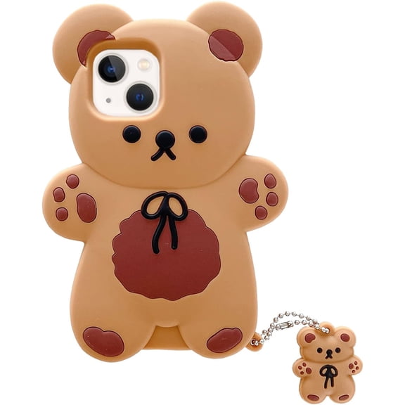 Kawaii Phone Cases Apply to iPhone 15 Plus,Cute Cartoon Bear Phone Case with Keychain Teddy Bear Phone Case 3D Case Soft Silicone Shockproof Cover Women Girls for iPhone 15 Plus