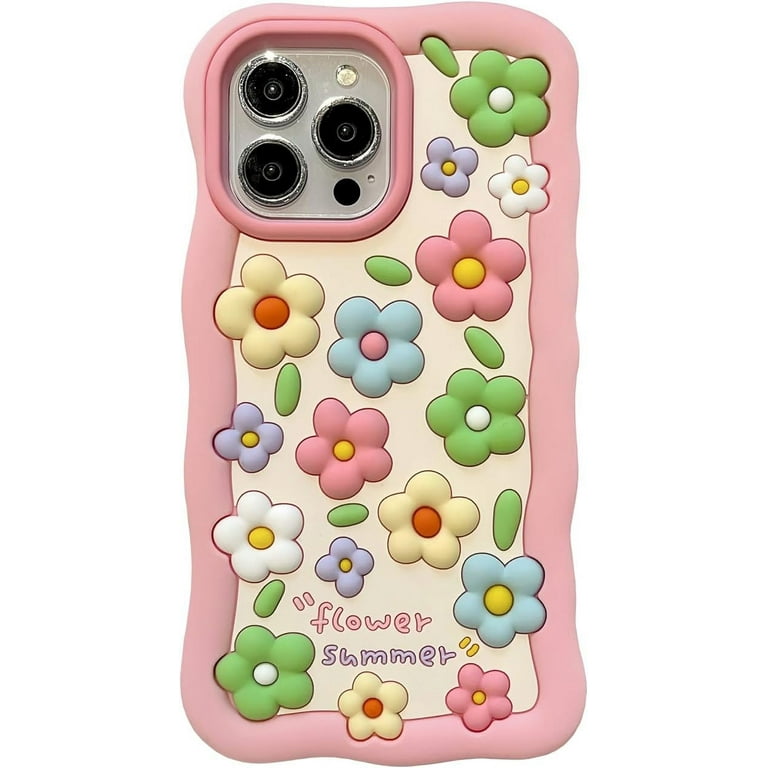 Kawaii Phone Cases for iPhone 14 Cute Cartoon Flower Phone Case 3D Funny Colorful Candy Flower Phone Case for Women Girls Soft Silicone Shockproof