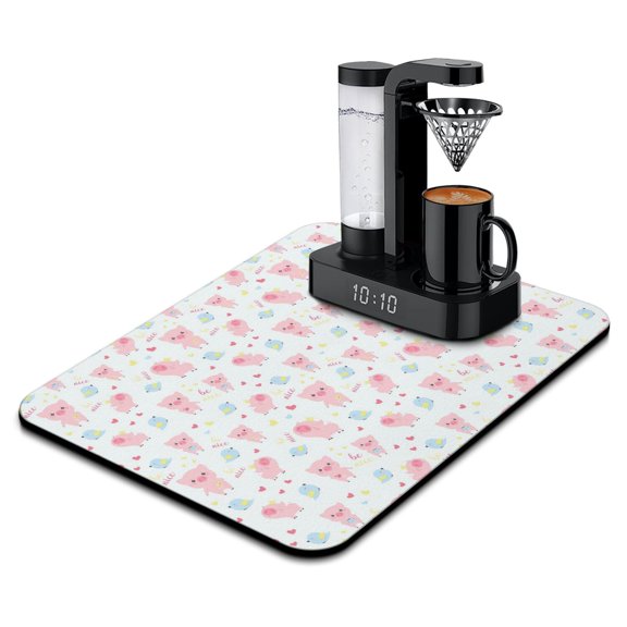 Kawaii Pig Print Coffee Maker Mat - Absorbent 4-Layer Mat for Kitchen Counter, Minimalist Pig Aesthetic
