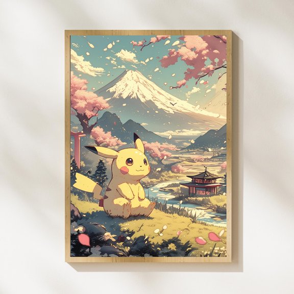 Kawaii Pikachu Sakura Mount Fuji Japanese Anime Wall Art pokemon poster Wall Art Decor 16x24 UNFRAMED