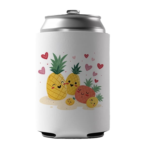Kawaii Pineapples And Hearts Drink Beer Soda Insulated Sleeve Holder Can Cooler Hugger