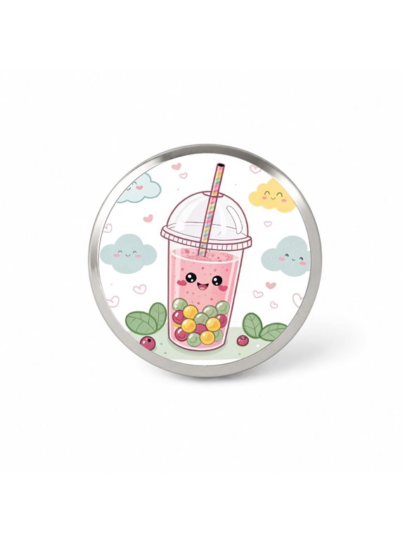 Kawaii Pink Boba Bubble Tea Backpack Hat Novelty Lapel Pin